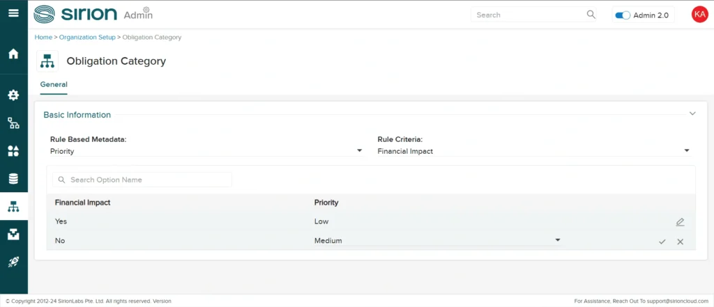 Obligation configuration
